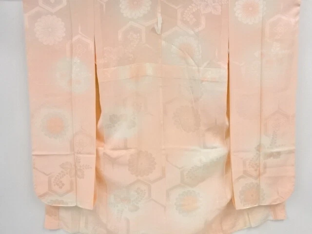 36514# Japanese Kimono / Antique Hitoe Juban For Furisode  / Woven Kiku & Fl