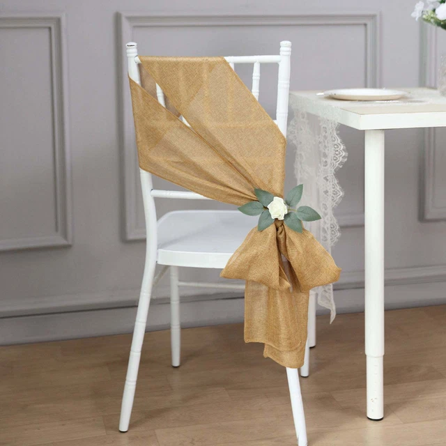 5 Pack | Jute Faux Burlap Chair Sashes, Boho Chic Linen Decor - 6"X108"