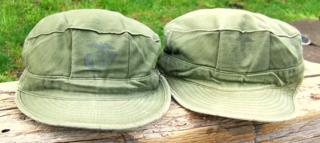 Vietnam War Era USMC US Marine HBT Utility Cap EGA Two Hats
