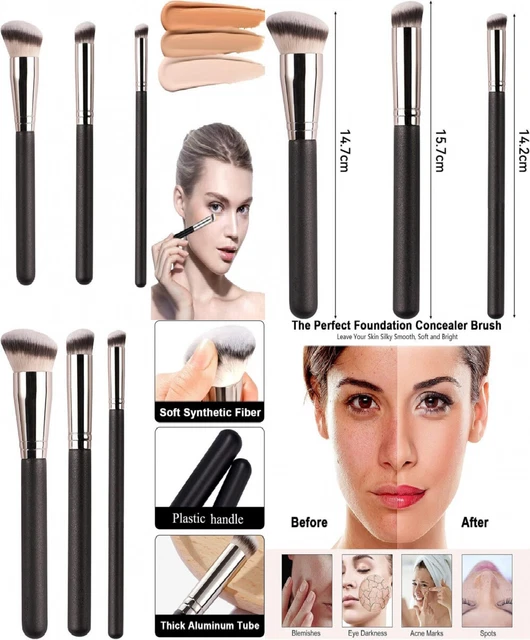 Pennello per Fondotinta, 3PCS Pennelli Make Up Contouring Professionali,...