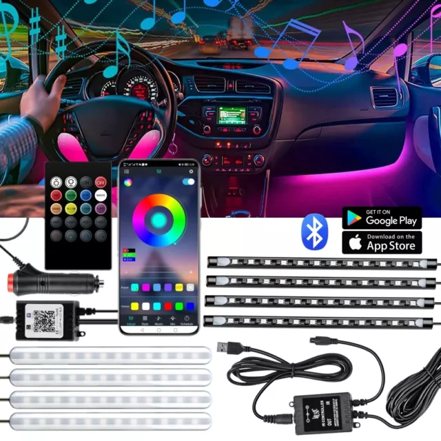 Auto Innenbeleuchtung, Auto Innenraum LED Auto Innenlampe, Auto LED  Lichtleiste, 48LED Multicolor Auto Atmosphäre Licht mit App-Steuerung und  USB-Anschluss