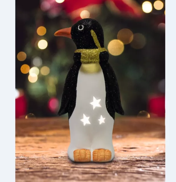Dekor LED Keramik Leuchtfigur Pinguin Karla Akzentbeleuchtung mit Dual Timer