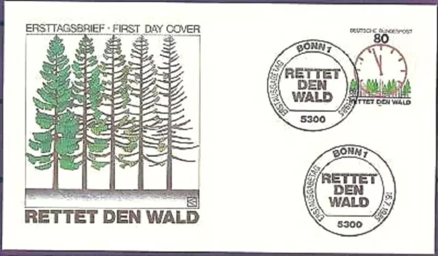 BRD 1985: Rettet den Wald! FDC Nr 1253 mit Bonner Ersttags-Sonderstempeln! 1912