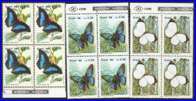 BRAZIL 1986 BUTTERFLIES in blocks of 4 MNH INSECTS