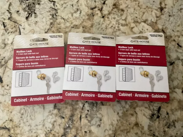 3 PACKAGES OF Gatehouse Mailbox, Cabinet, Armoire Lock #0252762 New/Old Stock.