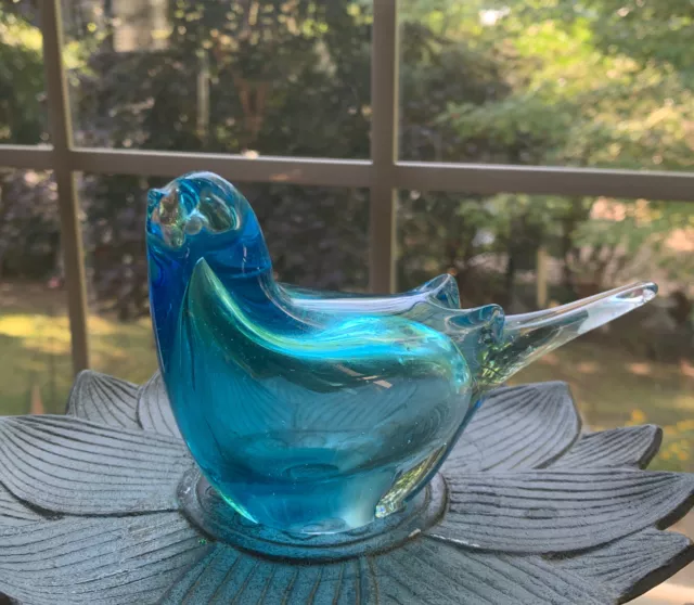 Vintage Hand Blown Art Glass Blue Bird Figurine Italian? Murano?