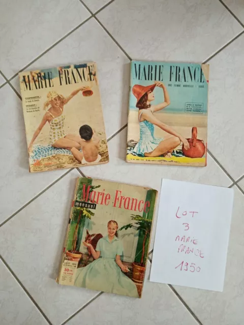 Lot 3 Magazines Marie France 1950-Revue Mode Fashion French/Haute Couture