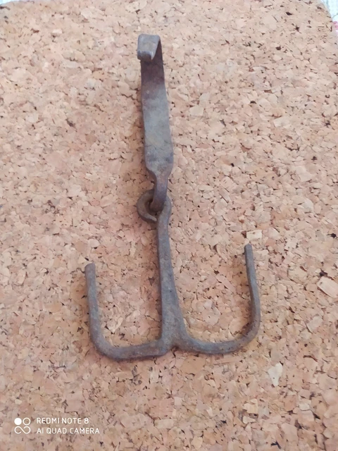 Antique 19th C. Hand Forged WROUGHT Iron Hook HANGER Hunting Farm TOOL