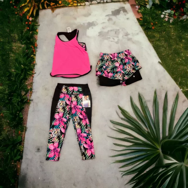 Avia workout Set for Girls leggings shorts and tank top Size M 7-8 and S 6-6x