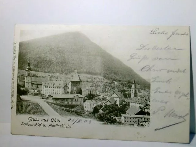 Chur. Gruss aus.., Schweiz. Alte Ansichtskarte / Lithographie s/w, gel. 1903. Sc