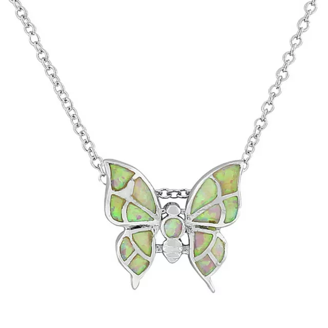 Sterling Silver Pink Fire Opal Butterfly Womens Pendant Necklace with Chain