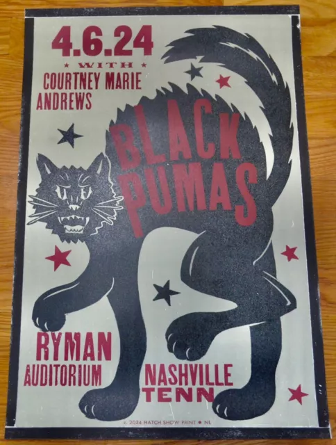 Black Pumas Hatch Show Print Poster Ryman Auditorium Nashville TN 4/6/2024