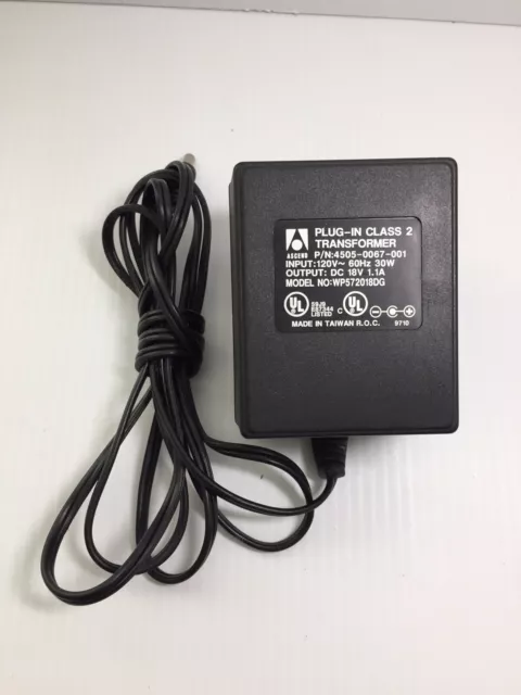 ASCEND PLUG-IN CLASS 2 TRANSFORMER 4505-0067-001 WP572018DG 120V 60Hz 30W 18VDC