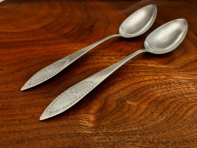 - (2) Continental Silver Pointed-End Teaspoons With Wrigglework Decoration