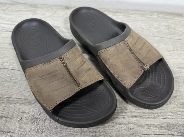 Men’s Size 8 Crocs Yukon Mesa Slip On Slide Sandals - Leather Style Accent