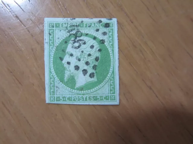 Beau Timbre De France Type Napoleon Non Dentele  N° 12  Vert-Jaune