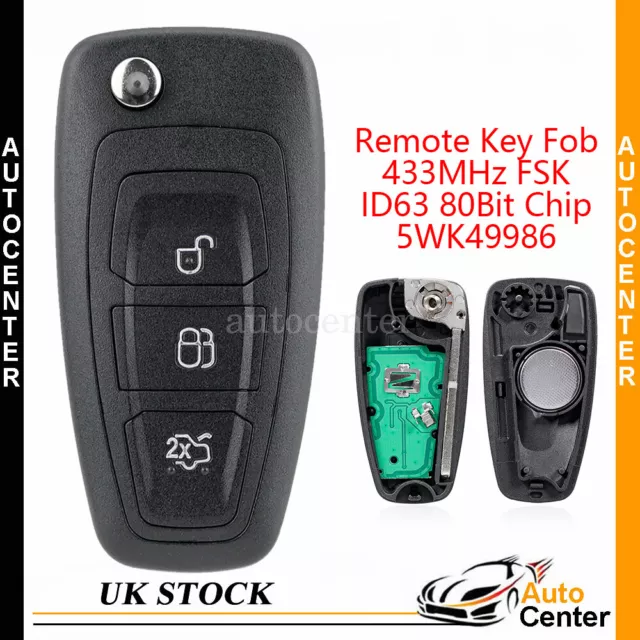 Full Smart Car Key For Ford Focus MK3 2012 - 2018 3B Flip Remote Fob + 4D63 Chip