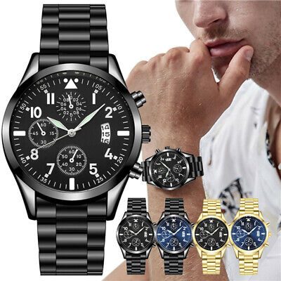 Mens Military Stainless Steel Date Quartz Analog Army Casual Dress Wrist Watches