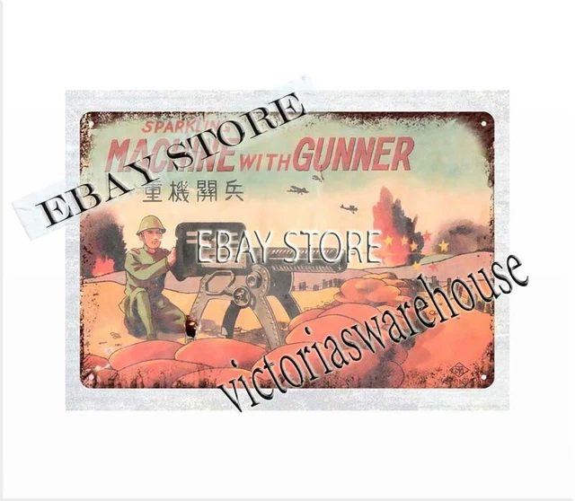 PRE-WAR JAPANESE MACHINE GUNNER TOY metal tin sign living room wall ...