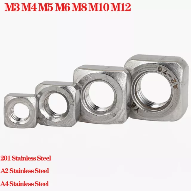 Square Nuts To Fit Metric Bolts & Screws Stainless Steel M3 M4 M5 M6 M8 M10 M12