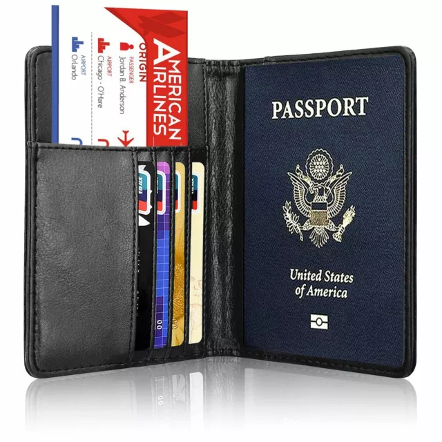 Leather Passport Vaccine Card Passport Holder Travel Wallet Blocking Case Cover