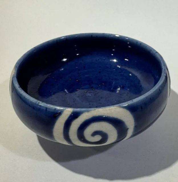 Studio Pottery Art Bowl-Cobalt Blue Swirl Glaze -Versatile Decor Piece 2" Tall