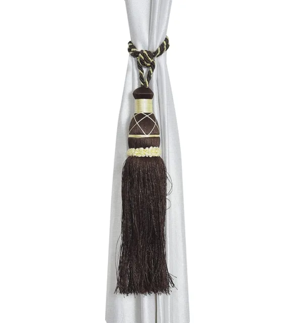 Beautiful Polyester Tassel Rope Curtain Tieback color Brown Lace set of 2 Pcs 2