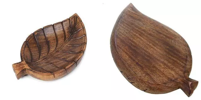 NIRMAN - Decorative Tray Wooden Leaf Design Serving Platter Coffee