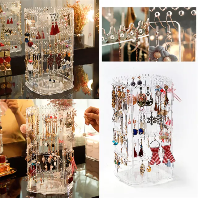 360 Rotating Earring Holder Jewelry Display Stand Organizer Hanger Rack Case