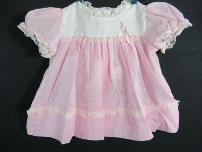 Vintage 80s Alexis Pink Dotted Dress Baby Girl Size 3 Months