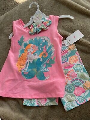 NWT NEW Tommy Bahama Girls 3 Piece Set Size 5/6  Shorts With Top Mermaid