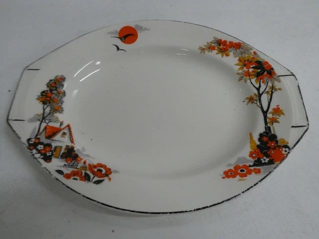 VINTAGE J&G MEAKIN Sol Pottery Plate Orange Art Deco Design EUR 14,39 ...