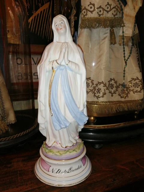ANTIQUE CHALKWARE PORCELAIN Bisque Virgin Mary Our Lady of Lourdes ...