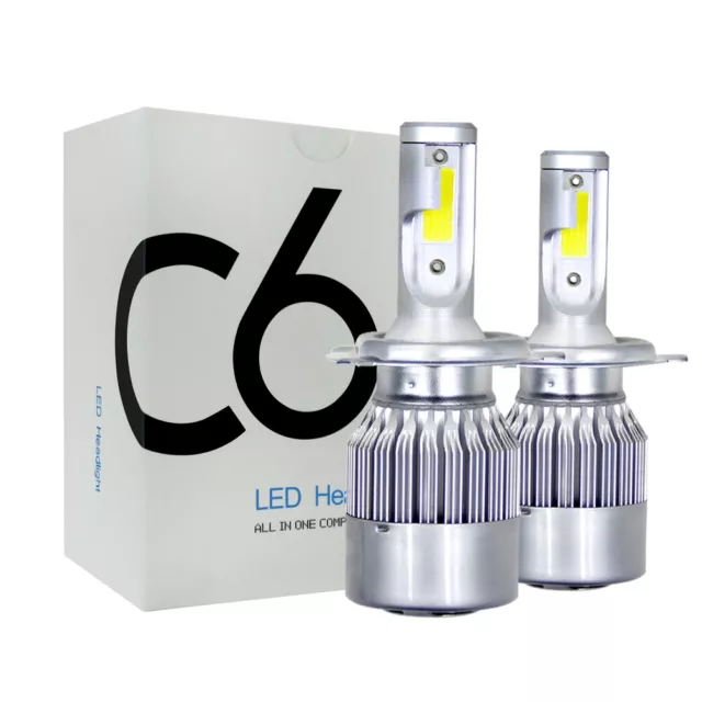 2x COB H4 Hi/Lo Beam C6 LED Car Headlight Kit Turbo Auto Light Bulbs 72W 6000K