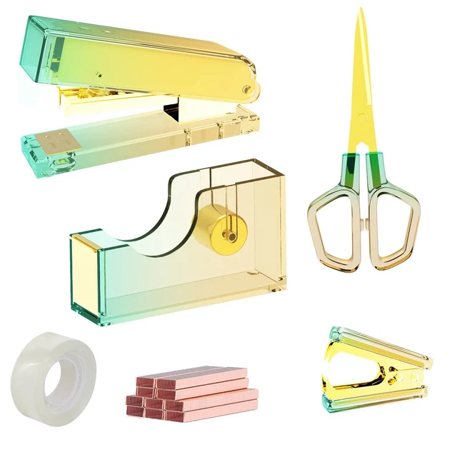 Stapler and Tape Dispenser Set, Premium Stapler with Staple Remover Acrylic