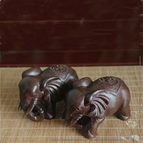 Handmade Wooden Carved Elephant Lucky Statue Home Craft Ornament Decor Gift