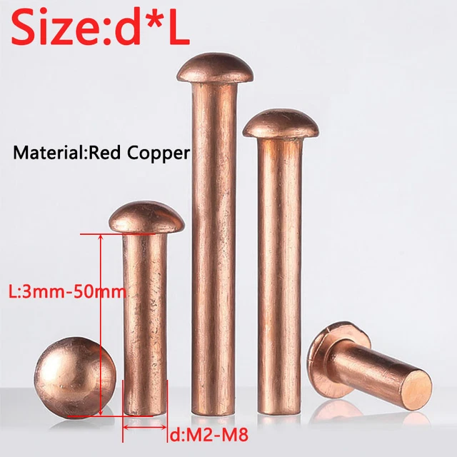 Button Half Round Head Rivet Solid Red Copper Rivets Dia M2 M2.5 M3 M4 M5 M6 M8