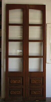Antique Pair Mexican Old Doors #62-Primitive-Rustic-42x100.5-Tall-4 Glass Panel