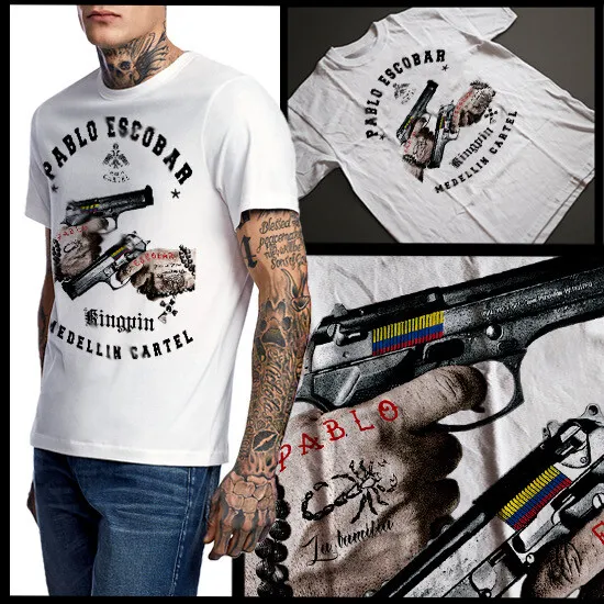 Esco T-Shirt King Of Cocaine Medellin Sicario Hitman Scorpion prison tattoo
