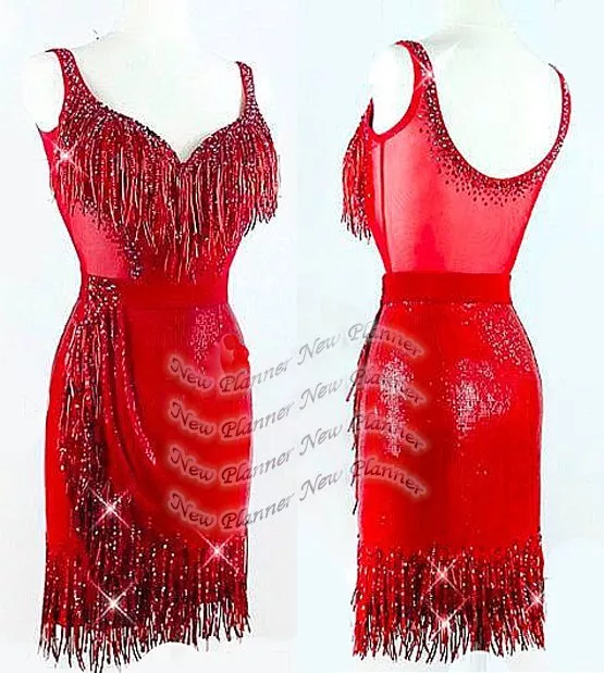 L2029 women Competition samba  Latin/Rhythm Rumba dress UK 8 US 6 red