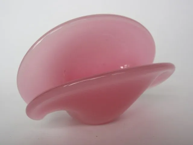 Murano pink opaline clamshell art glass bowl dual base