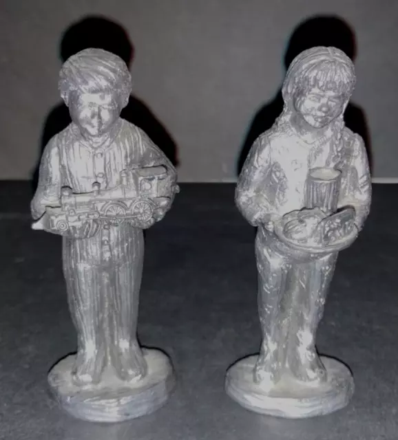 Pewter Metal Christmas Children Boy Train Girl Cookies Ricker Figurine Statues