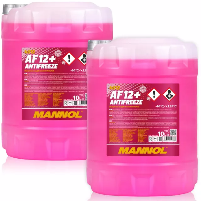 2x 10L Kühlerfrostschutz Rot G12+ Mannol Antifreeze AF12 -40C Kühlmittel VW Audi