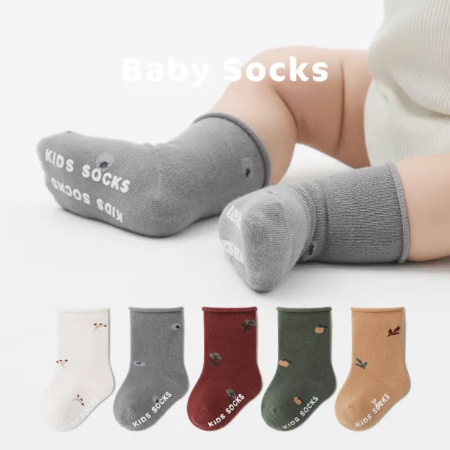 Cotton Socks Newborn Kids Baby Girls Boys Toddler 2 Pairs Anti-Slip 0- 5 Years