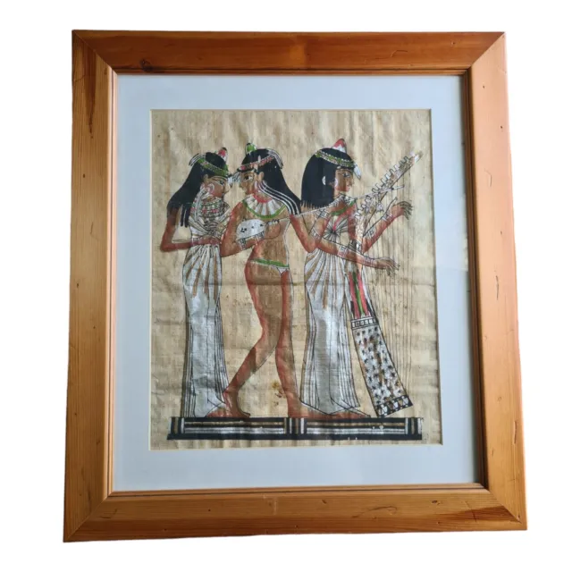 EGYPTIAN Hand Painted PAPYRUS Female Musicians Framed