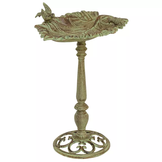 Pila para pájaros bebedero jardín hierro decoración verde estilo antiguo 61cm