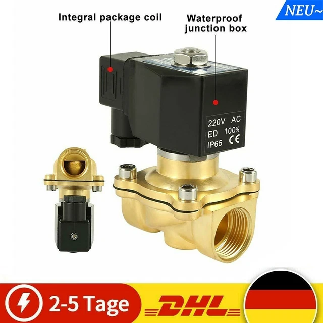 Magnetventil Für Wasser Öl Luft 2/2-Wege Messing-Magnetventil G 1-1/4", 0 - 10 Bar, Stromlos CO2 Magnetventil