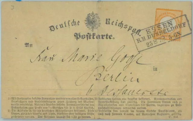 89280 - GERMANY - Postal History -  STATIONERY FORMULAR Card # 3 1872 from ESSEN