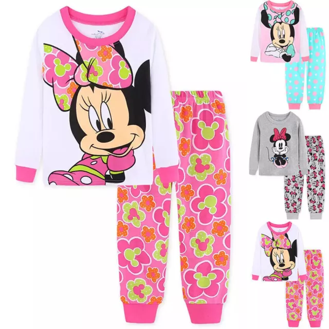 Minnie Mouse Pyjamas Pajamas Pjs Girls Kids Long Sleeve Tops Pants Set Winter∝Й