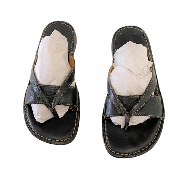 Born Women's Slides Sandals Size 6M Black Flip Flop Thong Open Toe Strappy